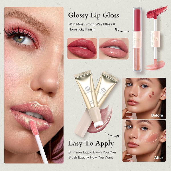 Color Nymph Makeup Sets For Women, Teen Girls With Travel-Friendly Makeup Kits Bag Included 9 Color Eyeshadow Palette Concealer Liquid Blush