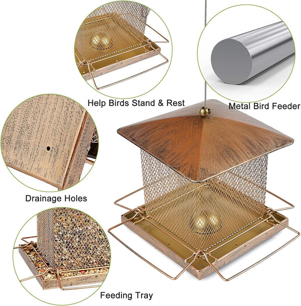 Bird Feeder, Heavy Duty Metal Bird Feeders for Outdoor Hanging, 3.5LB Large Capacity Wild Birdfeeder for Garden Yard outside Backyard