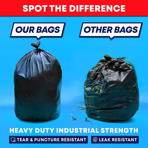 Tasker 55-60 Gallon Trash Bags Heavy Duty | Value 50 Count Bags W/Ties | Extra Large Industrial Trash Bags 55 Gallon, Lawn and Leaf Bags, Extra