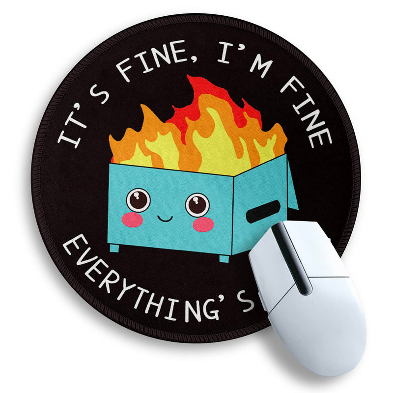 Gctriki Dumpster on Fire Round Mouse Pad, Funny Mousepad for Laptop 8.6 in | Small Gaming Mouse Pad, Stitched Edge, Non-Slip Rubber Base, Funny