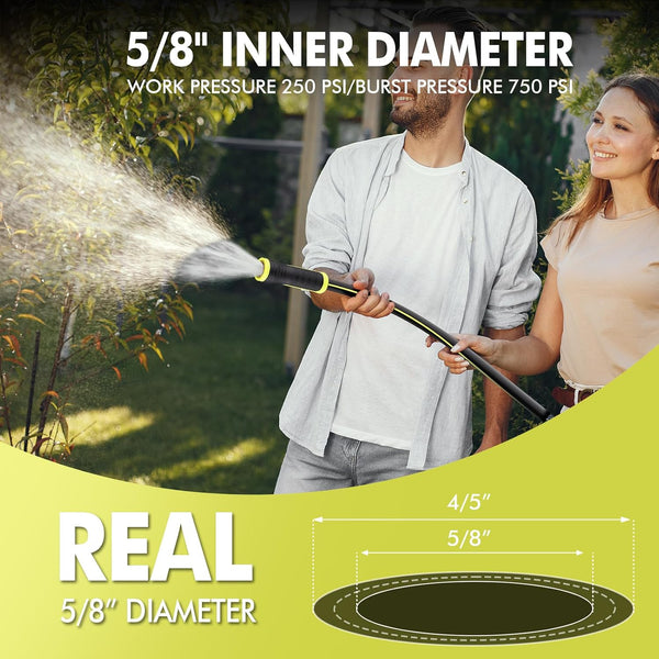 Garden Hose 3FT - PHLEX PRO Water Hose Heavy Duty Premium 5/8'' Rubber 3-Layer, Innovation Flexible Hybrid Lightweight Water Hose, Full Brass Male