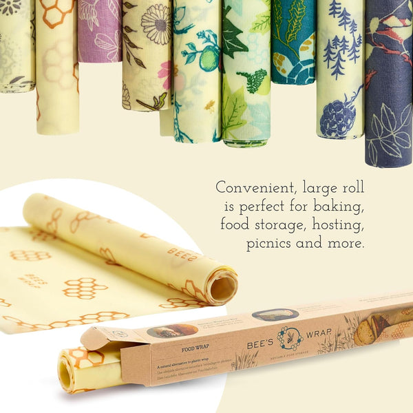 Bee's Wrap Beeswax Wrap Roll, 14 x 52 in - Botanical | Cut to Size Organic Beeswax Wraps - Plastic Free - Reusable Food Storage - Wrap Bowls,