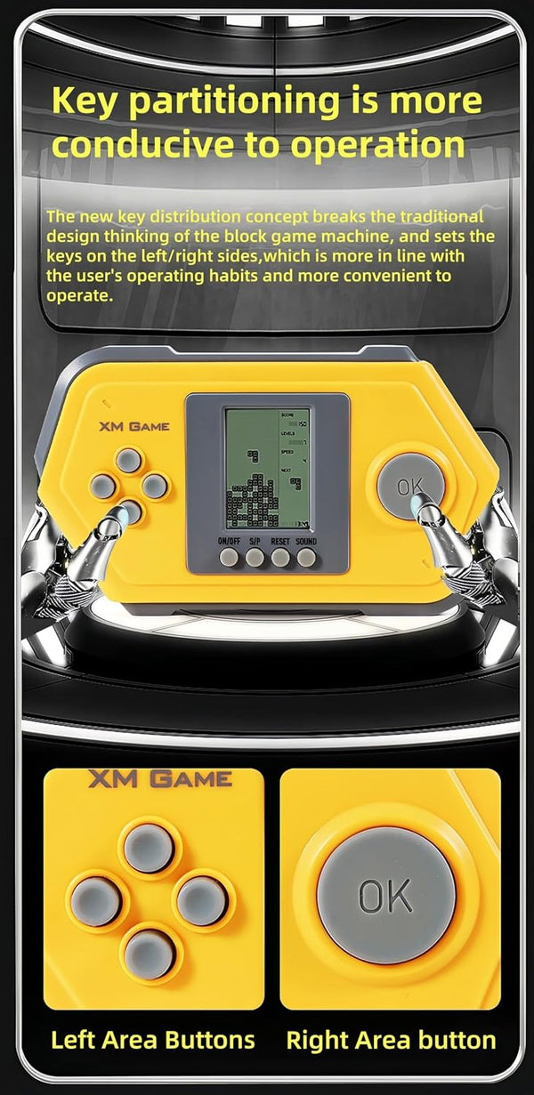 Retro Block Game Console Cool Shape 26 Brick Games Silicone Button Powered by 2*AAA Batteries Speed/Difficulty Can Be Adjusted Handheld Game Toy