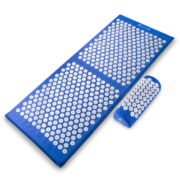 Prosourcefit Acupressure Mat and Pillow Set for Back/Neck Pain Relief and Muscle Relaxation, XL - Blue/White