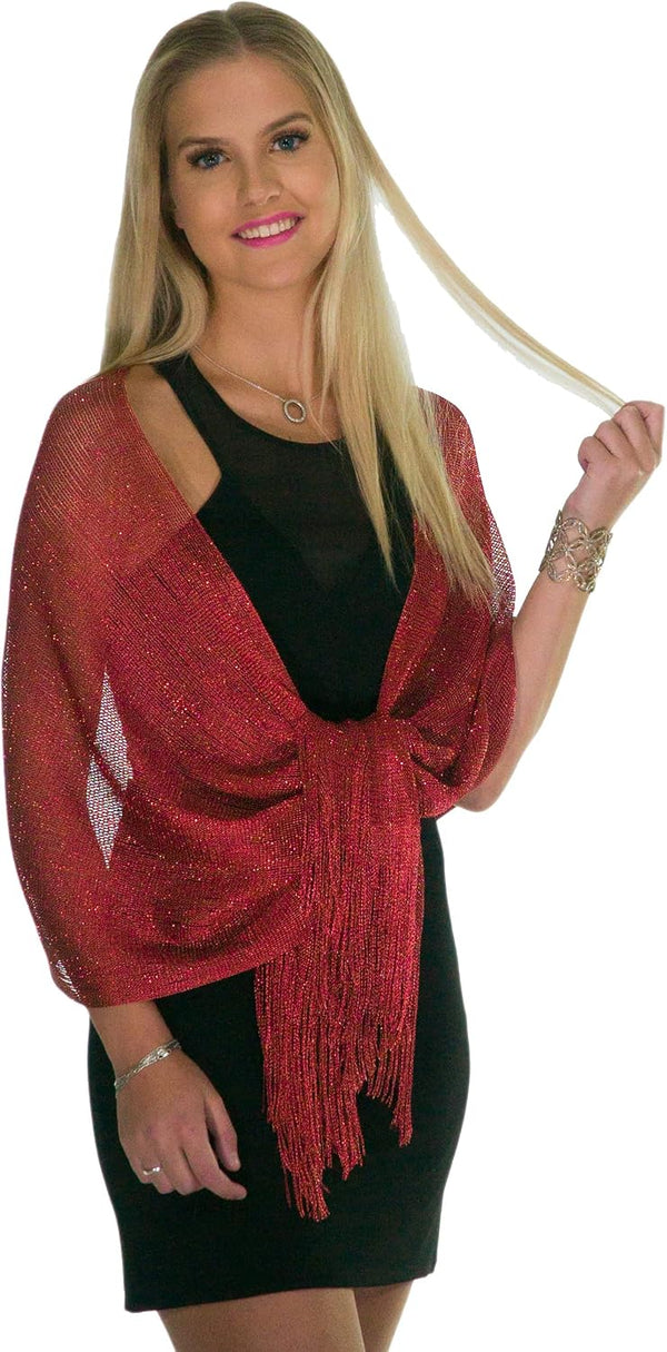 ShineGlitz Shawls and Wraps for Evening Dresses, Metallic Glitter Shawls for Women, Sparkling Wedding Giving Shawl Gift Burgundy Red