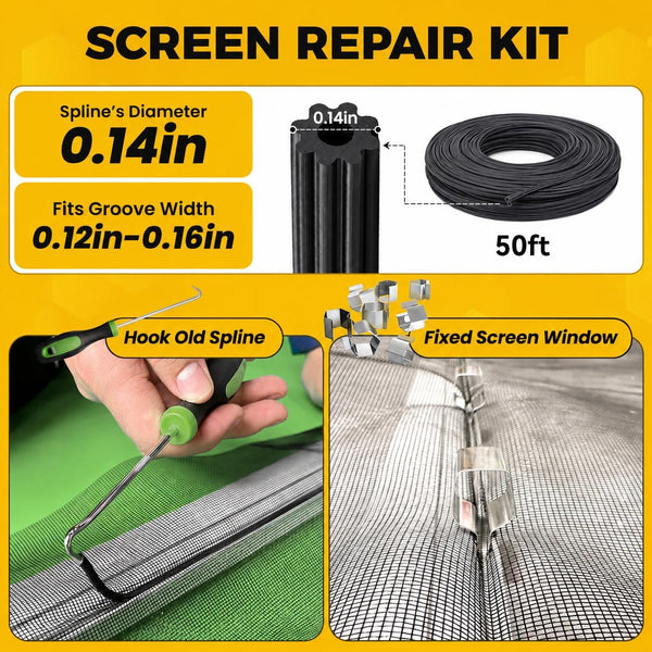 King&Charles Window Screen Replacement, 6in1 Window Screen Door Repair Kit 48"×118" Gray