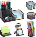 Pen Holder for Desk, 6 Pieces Mesh Desk Organizer Set 3 Compartments Pens Holder, Mail Organizer Letter Holder Home Office Supplies Caddy Storage
