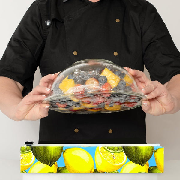 Chicwrap Lemon Refillable Plastic Wrap Dispenser - Includes 12" X 250' Roll Professional Grade Disposable Plastic Wrap - Reusable Dispenser