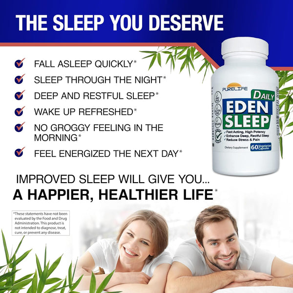 Eden Daily Sleep [New GABA Free Formula] Ã¢ÂÂ Fall Asleep Faster, Relax Your Muscles, Promote Deep and Restful Sleep (60 Vegan Capsules)