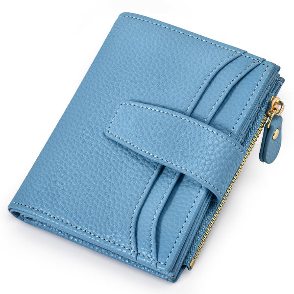 Oscaurt Small Wallet Women RFID Blocking Bifold Compact Credit Card Holder Leather Wallets for Women with Zipper Coin Pocket and 2 ID Window (Blue)