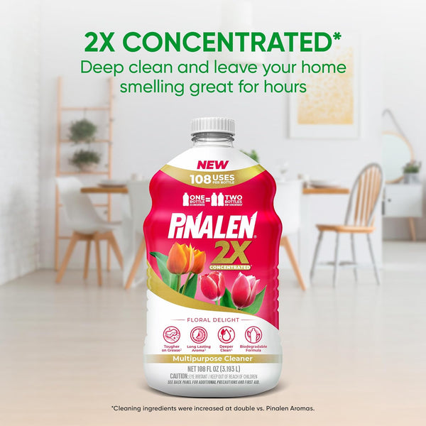PINALEN 2X Max Aromas Concentrated Multipurpose Cleaner - Floral Delight Scent - 108 fl oz - All Purpose Cleaner for Kitchen, Bathroom, Floors &