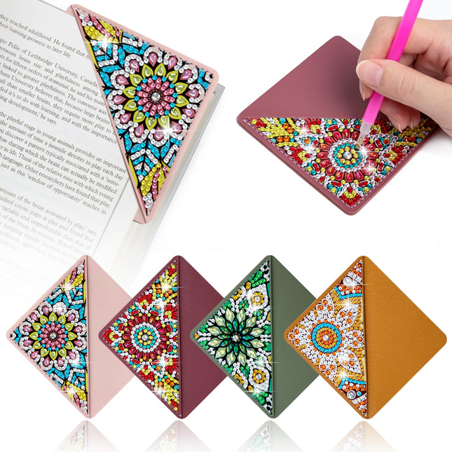 4 Pcs Diamond Painting Bookmarks, DIY Diamond Art Kits for Adults, Book Corner - Protecting Bookmark Craft Supplies Kits