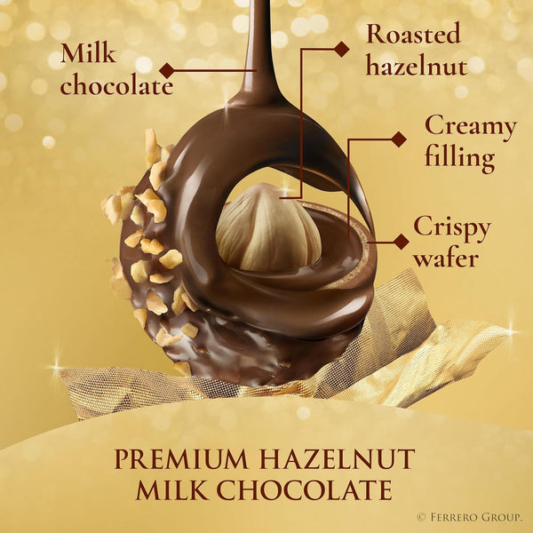 Ferrero Rocher Gourmet Hazelnut Milk Chocolate Gift Box, 24 Individually Wrapped Chocolates, 10.6 oz 24 Count (Pack of 1)