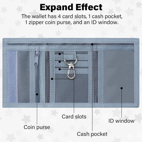 Kids Wallet for Boys Girls, Trifold RFID Wallet with Key Chain and Zipper Pocket for Kids 4-18 Novelty Birthday Gifts, Coin Pouch Purse for