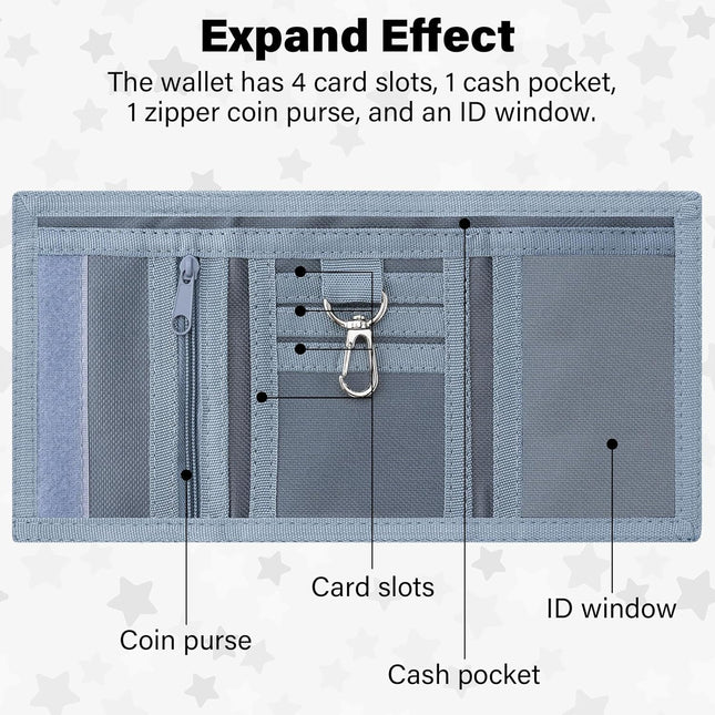 Kids Wallet for Boys Girls, Trifold RFID Wallet with Key Chain and Zipper Pocket