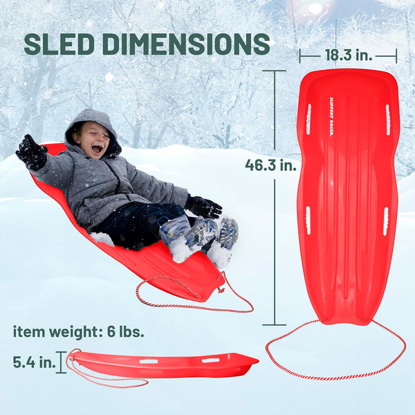 Slippery Racer Downhill Xtreme Flexible Adults and Kids Plastic Toboggan Snow Sled for up to 2 Riders with Pull Rope and Handles 2 PACK RED/GREEN