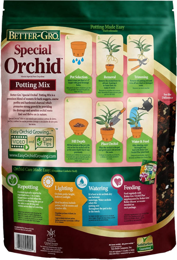 Better-Gro Special Orchid Mix - Premium Grade Orchid Bark Potting Mix for Potting, Repotting, Enhanced Drainage, Air Flow & Root Ventilation,