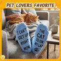 HAPPYPOP Cat Lover Gifts - Funny Fuzzy Novelty Socks for Cat Mom Dad Lovers Women Men Cat on Lap Blue