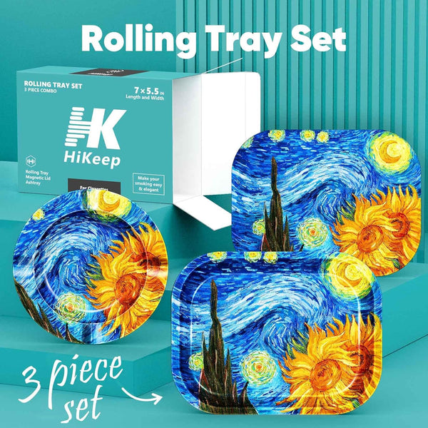 HiKeep Rolling Tray Set with Magnetic Lid, Ash Tray Outdoors, Smoking Accessories, Outdoor Ashtray for Outside Patio, Ashtrays for Smokers Indoor,