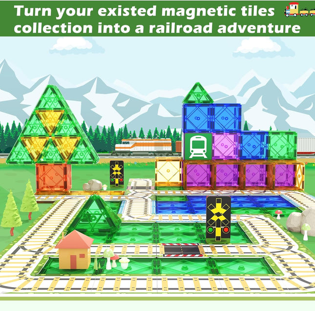 Magnetic Tiles Railroad Toppers Kids Toys Add-on Train Track Playset Playing with Trains Cars Preschool Learning Activit