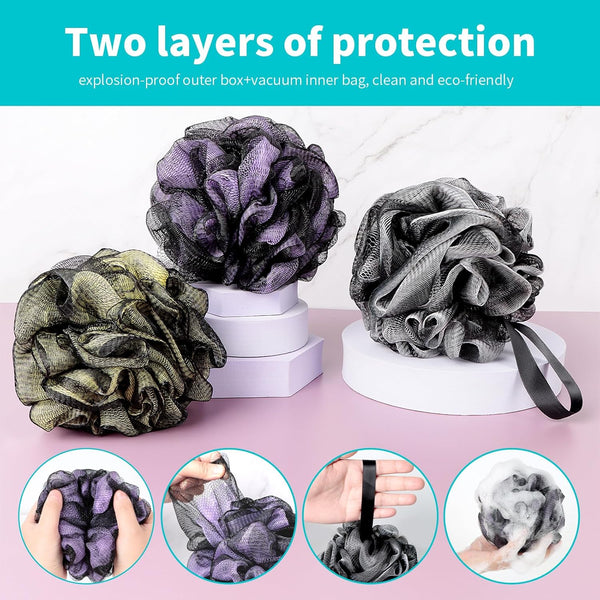 Bath Loofah Shower Sponge Body Back Scrubber Soft Mesh Shower Puffs Exfoliating Loofa for Women & Men Bath Accessories Cleaning Tool (Pack of 4
