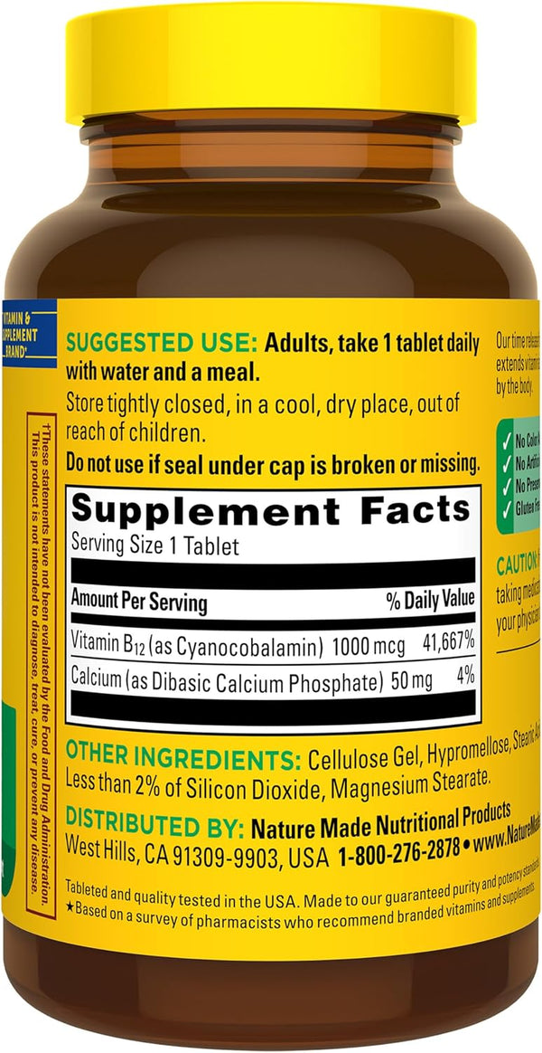 Nature Made Vitamin B12 1000 mcg Time Release Tablets, 160 Tablets 160 Count (Pack of 1)