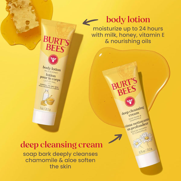 Burt's Bees Mothers Day Gifts Ideas - Essentials Everyday Set, 5 Travel Size Products - Deep Cleansing Cream, Hand Salve, Body Lotion, Foot Cream