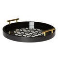Kate and Laurel Caspen Round Cut Out Pattern Decorative Tray with Gold Metal Handles, Black 15.5" Black