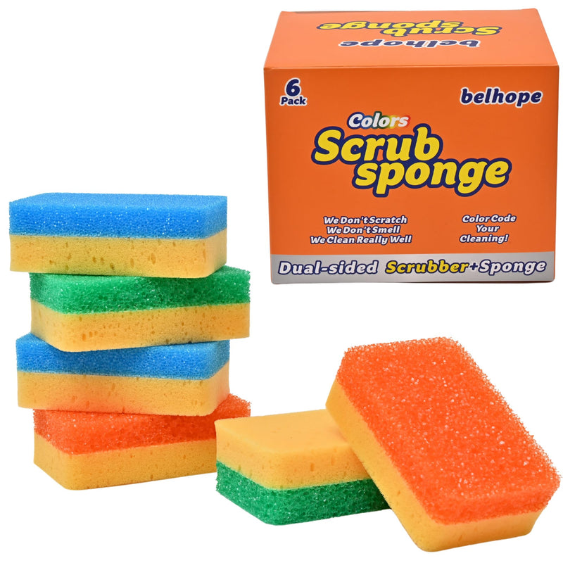 Belhope Scrub Sponges, Dual-Sided Temperature Controlled Scrubber - Scratch-Free Multipurpose Dish Sponges for Kitchen, Bathrooms, and Outdoor Use