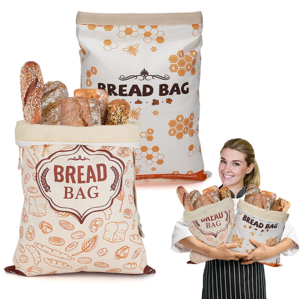2Pcs Beeswax Bread Bags for Homemade Bread - Reusable Cotton Sourdough Breads Storage Bags, Large Beeswax Wraps Breads Storage to Keep Fresh,
