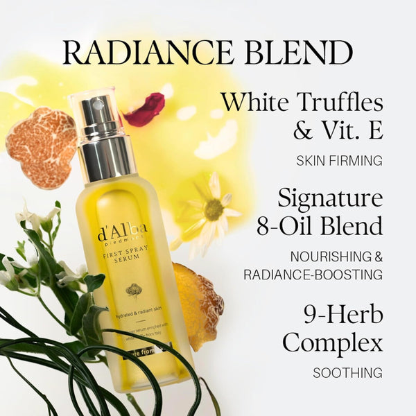D'Alba Piedmont Italian White Truffle First Spray Serum, Vegan Skin Care, Light-Weight Face Moisturizer, Glow Serum for Radiant Skin, Non