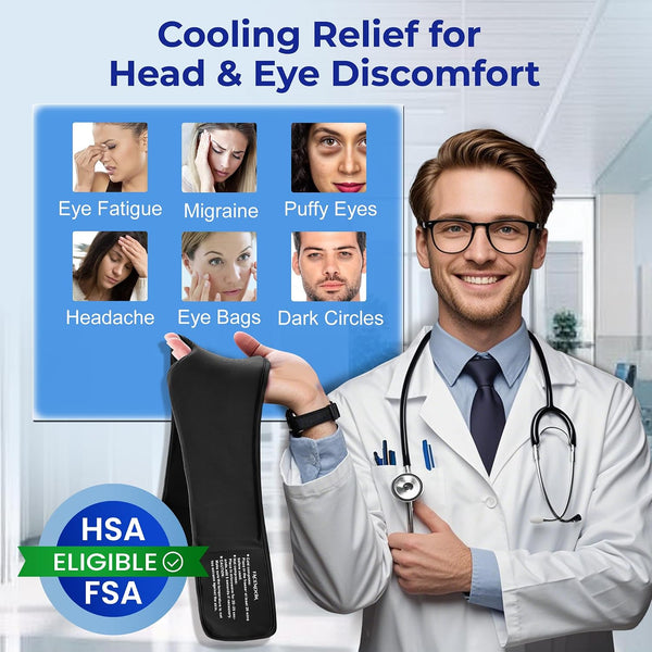 Cooling Gel Eye Mask Sleep: FSA -HSA Eligible, Cold Compress for Puffy Eyes & Migraine Relief - Reusable Gel Weighted Sleeping Mask for Dark