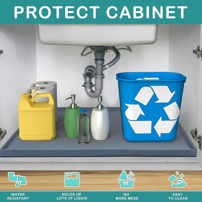 Waterproof Silicone under Sink Mat 31'' X 22'' Shelf Liner for Kitchen and Bathroom, Cabinet and Counter Protector, Stor