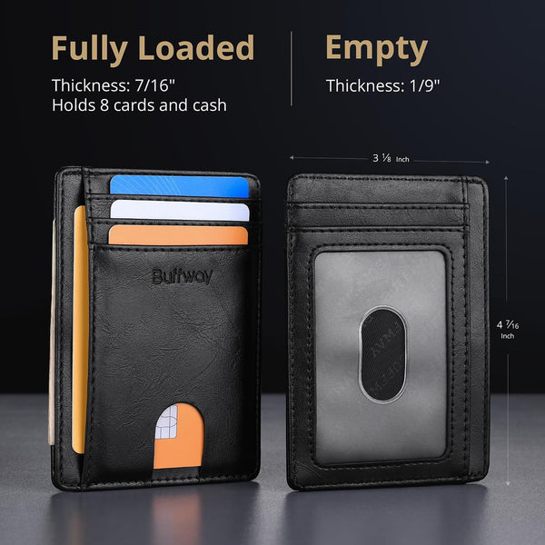 Buffway Slim Minimalist Front Pocket RFID Blocking Leather Wallets for Men and Women - Alaska Black Small Alaska Black