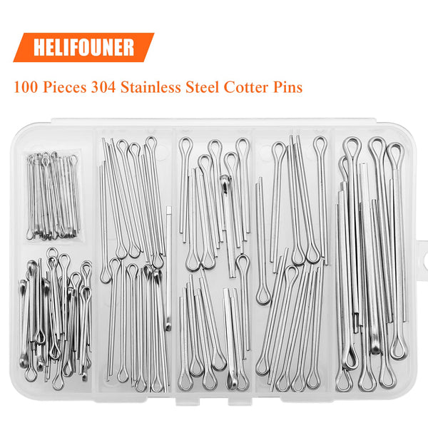 HELIFOUNER 100 Pieces 304 Stainless Steel Cotter Pin Assortment Kit
