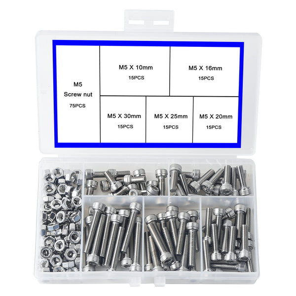 Newlng M5 304 Stainless Steel Bolts and Nuts, Hex Flat Head Cap Bolts Screws Nuts Hexagon Socket Head Screw,Heavy Duty Hex Bolts Nuts Assortment,