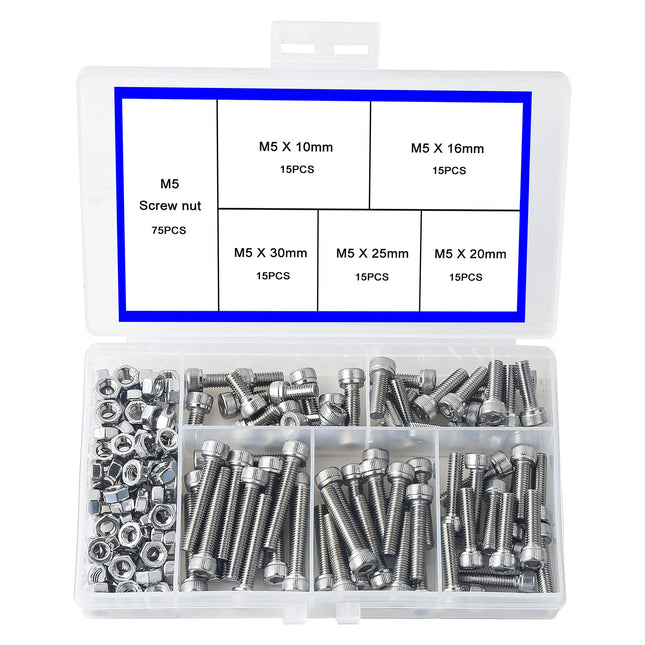 Newlng M5 304 Stainless Steel Bolts and Nuts, Hex Flat Head Cap Bolts Screws Nuts Hexagon Socket Head Screw,Heavy Duty H