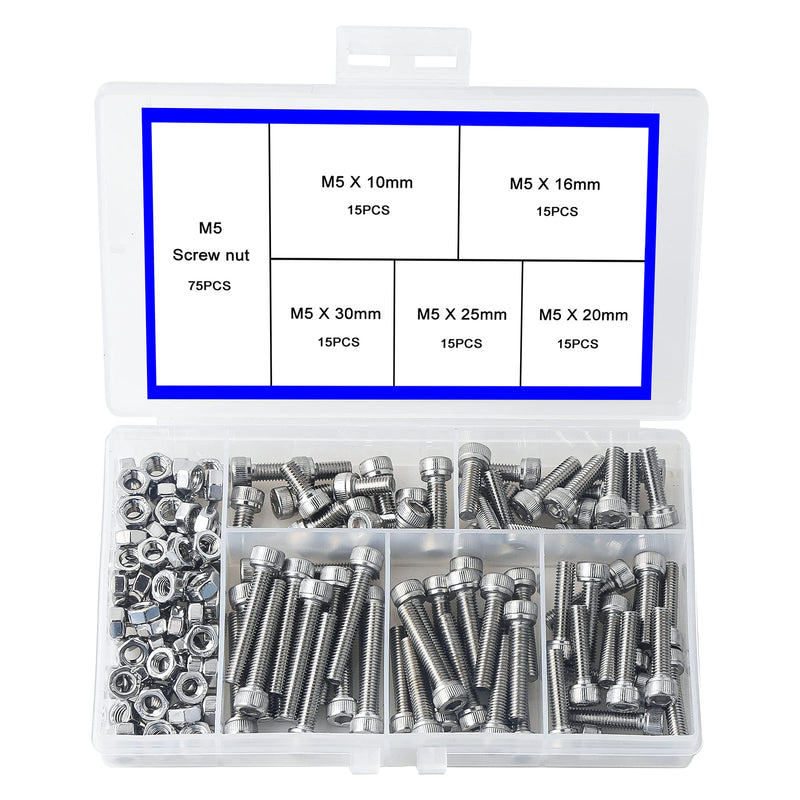 Newlng M5 304 Stainless Steel Bolts and Nuts, Hex Flat Head Cap Bolts Screws Nuts Hexagon Socket Head Screw,Heavy Duty Hex Bolts Nuts Assortment,