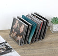 Hipiwe Clear CD Holder - 7 Slot CD Storage Box CD DVD Display Rack Tray Holds up to 14 Standard CD Cases, Tabletop Plastic File Divider for paper