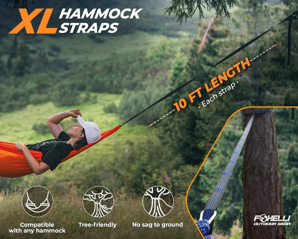 Foxelli XL Hammock Straps - Extra Long 20FT Heavy Duty No-Stretch Suspension System, 40+2 Loops, 2000 LBS Capacity, for Indoor/Outdoor Use â Set