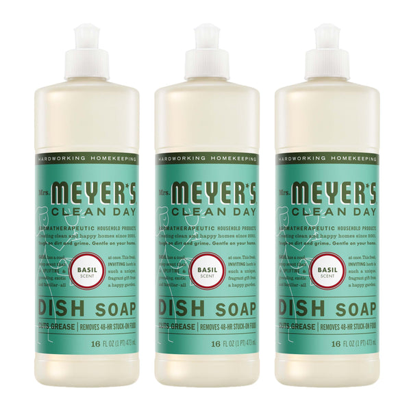 MRS. MEYER'S CLEAN DAY Liquid Dish Soap, Basil, 16 fl oz, 3 Pack 16 Fl Oz (Pack of 3) Basil