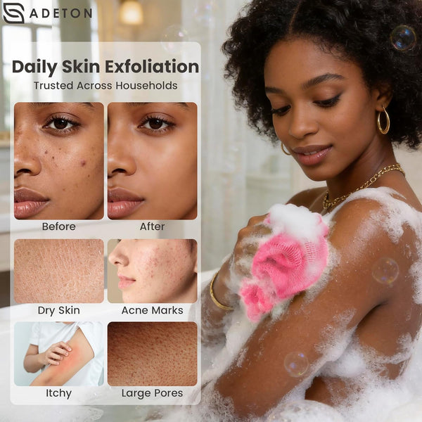 ADETON African Net Sponge Authentic with Knots, 2 Pieces Exfoliating Body Scrubber, Sapo Bath Sponge, Nylon Loofah Washcloth, Back Scrub for