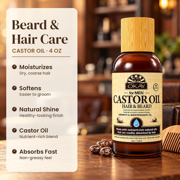 OKAY Men's Hair & Beard Castor Oil - 4 oz / 118 ml 4 Fl Oz (Pack of 1)