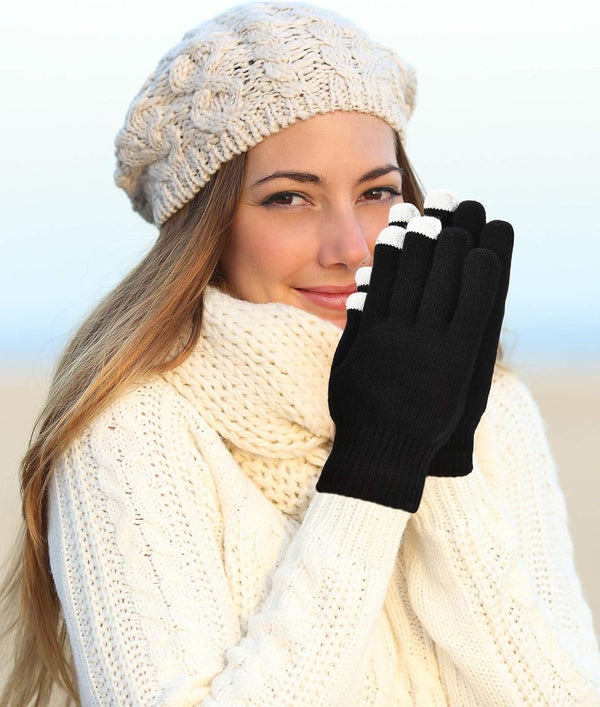 Pangda 12 Pairs Winter Touch Screen Gloves for Men Women Stretch Knitted Texting Gloves Warm Windproof Solid Color Mittens Black, White, Gray