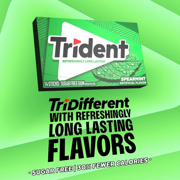 Trident Spearmint Sugar-Free Gum, 12 Packs of 14 Pieces (168 Total Pieces) Spearmint 14 Count (Pack of 12)