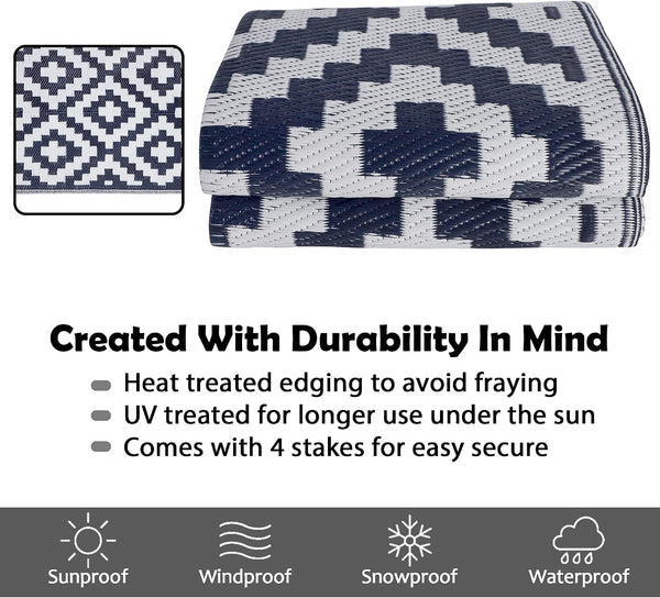 SAND MINE Reversible Mats, Plastic Straw Rug, Modern Area Rug, Large Floor Mat and Rug for Outdoors, RV, Patio, Backyard, Deck, Picnic, Beach,