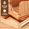 Bread Slicer for Homemade Bread - Bamboo Bread Slicer with Knife, Foldable Bread Slicing Guide with 3 Adjustable Thickness, Crumb Tray, Bread