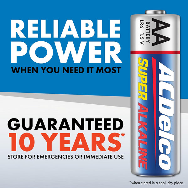 ACDelco 24-Count Double AA Batteries, Maximum Power Super Alkaline Battery for Home and Office, 10-Year Shelf Life, Reclosable Packaging AA - 24 Count