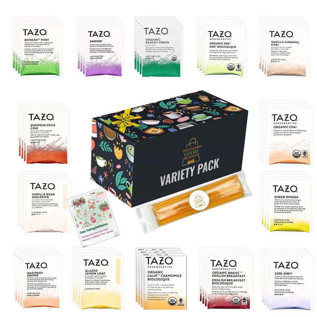 56-Piece Tea Sampler Gift Set â 14 Flavors, Premium Assorted Variety Pack with 10 Honey Sticks & Recipe Ebook â Gift