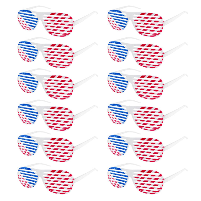 American Flag USA Patriotic Design Plastic Shutter Glasses Shades Sunglasses Eyewear for Party Props, Decoration (12 Pai